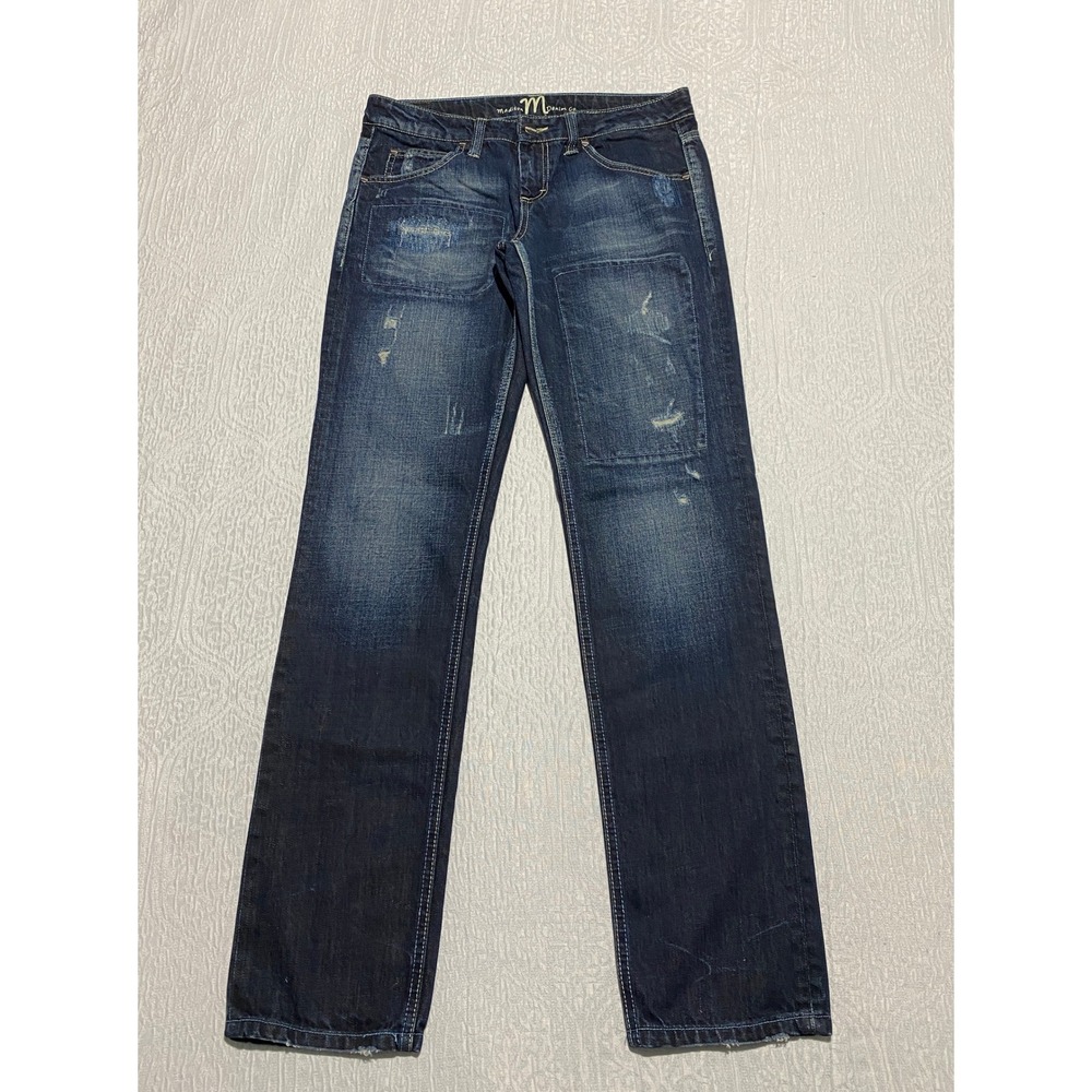 Madison Denim Co Jeans Women's 6 Blue Straight Distressed Patchwork‎ Whiskers